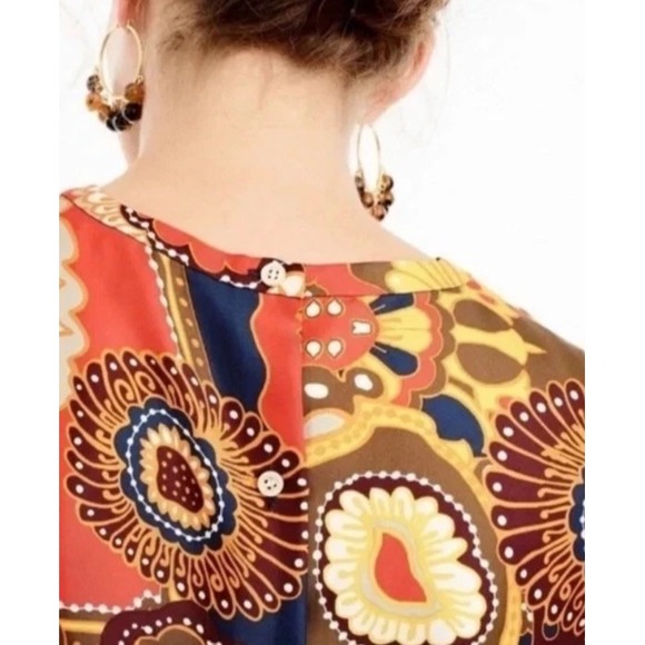 J Crew Darwin 100% Silk Button Back Sleeveless Top Size 8 Ruffle Floral‎ Paisley - Picture 2 of 6